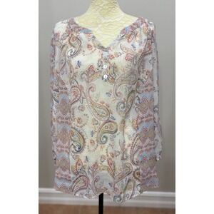 Zac & Rachel Woman 2X Paisley Geometric Print 3/4 Sleeve Peasant Blouse Top